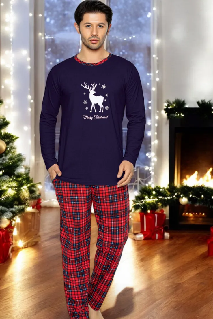 Męska granatowa piżama świąteczna - Odzież