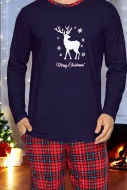 Męska granatowa piżama świąteczna - Odzież