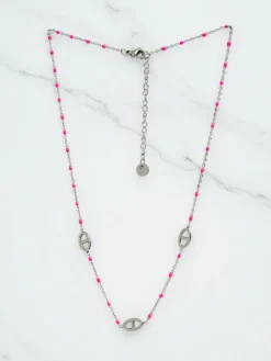 Naszyjnik Callista Argento z różowymi koralikami i srebrnymi ogniwami