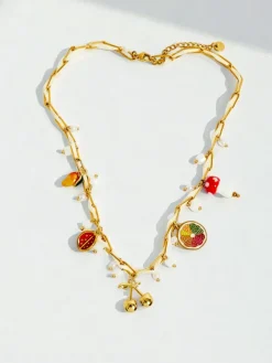 Naszyjnik Hera Classica z motywami owoców i emalią złocony