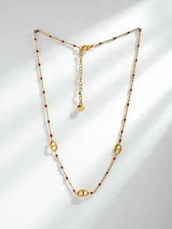 Naszyjnik złocony Perla Aurelia z czerwonymi koralikami i medalionami