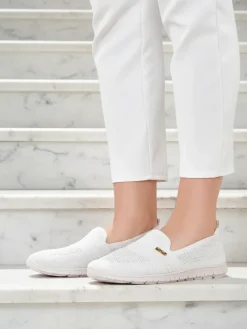 Obuwie Damskie Ariadne z Tkaniny w Kolorze Kremowym