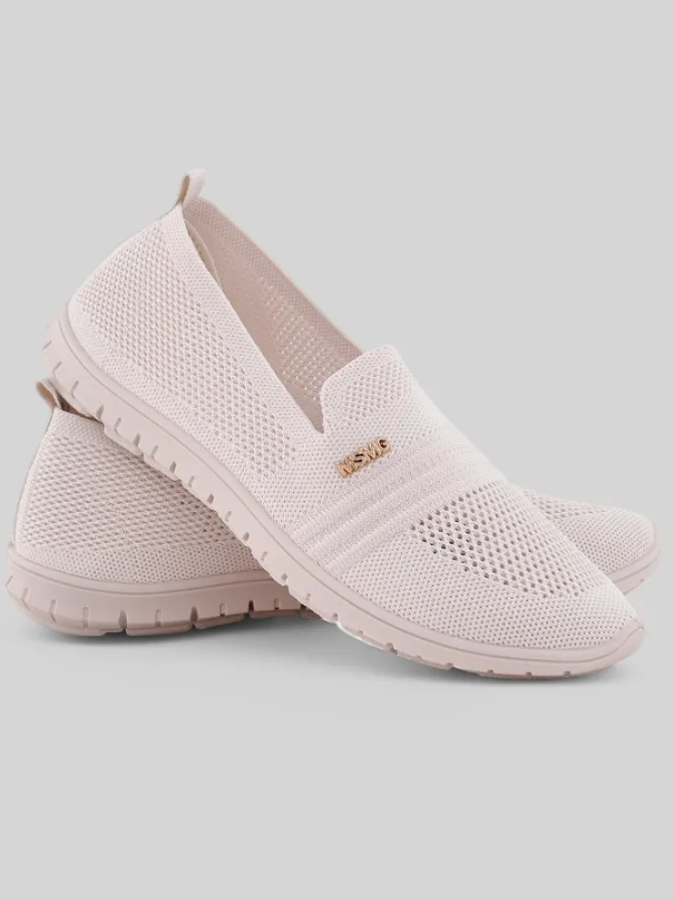 Obuwie Damskie Ariadne z Tkaniny w Kolorze Kremowym