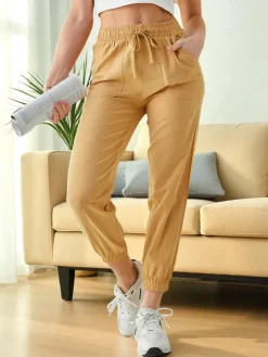 Pantaloni Elegante Dorico Camel - Modne Długie Spodnie