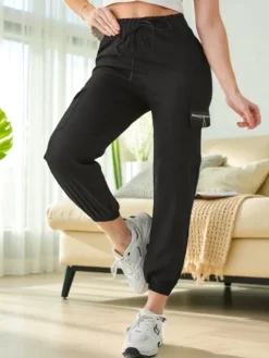 Pantaloni Elenna Sportowe Długie Czarne z Kieszonią