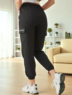 Pantaloni Elenna Sportowe Długie Czarne z Kieszonią