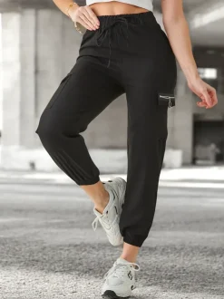 Pantaloni Elenna Sportowe Długie Czarne z Kieszonią