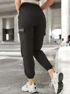 Pantaloni Elenna Sportowe Długie Czarne z Kieszonią