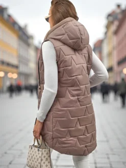 Pikowana długa kamizelka damska z kapturem Echo Shard