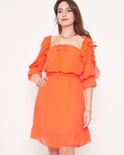 Pomarańczowa neonowa damska sukienka hiszpanka- Odzież