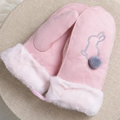 Różowe dziecięce rękawiczki na sznurku i z jednym palcem - Rękawiczki