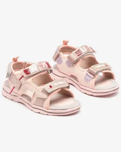 Różowe dziecięce sandałki z naszywkami Netiks - Obuwie