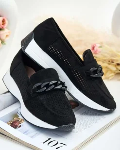 Royalfashion Ażurowe damskie mokasyny z łańcuszkiem Isolla