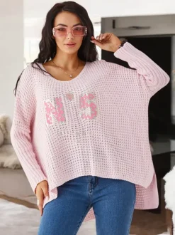 Royalfashion Akrylowy damski sweter dzianinowy z napisami