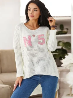 Royalfashion Akrylowy damski sweter dzianinowy z napisami