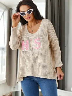 Royalfashion Akrylowy damski sweter dzianinowy z napisami