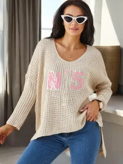 Royalfashion Akrylowy damski sweter dzianinowy z napisami