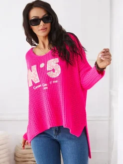 Royalfashion Akrylowy damski sweter dzianinowy z napisami