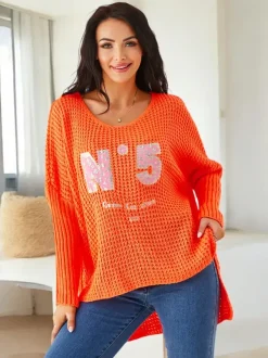 Royalfashion Akrylowy damski sweter dzianinowy z napisami