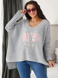 Royalfashion Akrylowy damski sweter dzianinowy z napisami