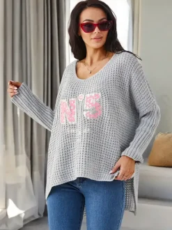 Royalfashion Akrylowy damski sweter dzianinowy z napisami