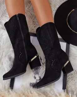 Royalfashion Ażurowe botki na niskim słupku Hewir