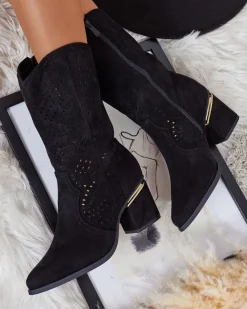 Royalfashion Ażurowe botki na niskim słupku Hewir