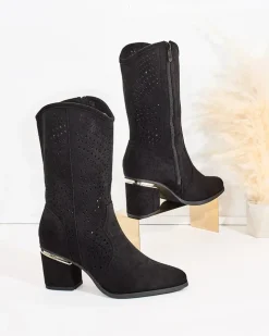 Royalfashion Ażurowe botki na niskim słupku Hewir