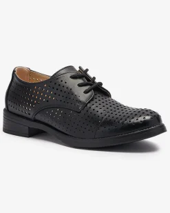 Royalfashion Ażurowe czarne damskie eko skórzane półbuty Azedvo