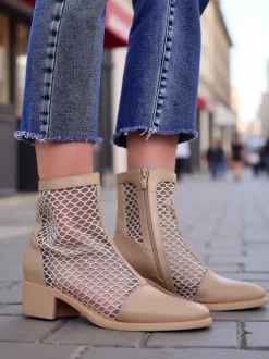 Royalfashion Ażurowe Damskie botki na niskim obcasie Rowices