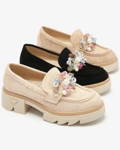 Royalfashion Ażurowe jasnobrązowe mokasyny damskie Peloga