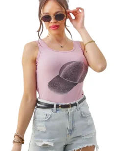 Royalfashion Bawełniana bluzka damska na ramiączkach z czapeczką