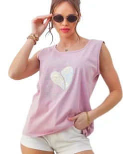 Royalfashion Bawełniana bluzka damska na ramiączkach z serduszkiem