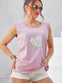 Royalfashion Bawełniana bluzka damska na ramiączkach z serduszkiem