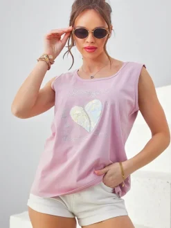 Royalfashion Bawełniana bluzka damska na ramiączkach z serduszkiem