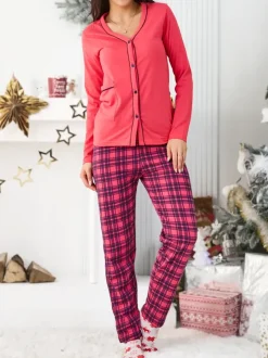 Royalfashion Bawełniana damska 2-częściowa piżama w kratkę