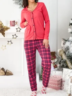 Royalfashion Bawełniana damska 2-częściowa piżama w kratkę