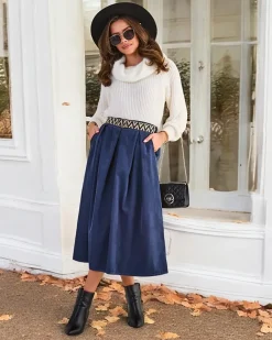 Royalfashion Bawełniana damska spódnica midi a'la sztruksowa