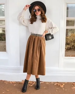 Royalfashion Bawełniana damska spódnica midi a'la sztruksowa