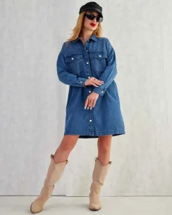 Royalfashion Bawełniana damska sukienka mini a'la jeansowa