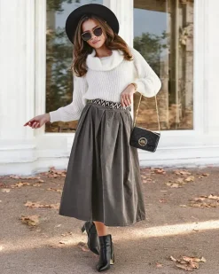 Royalfashion Bawełniana damska spódnica midi a'la sztruksowa