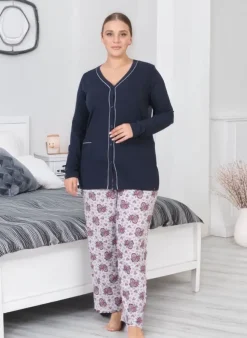 Royalfashion Bawełniana damska 2-częściowa piżama w kwiaty PLUS SIZE