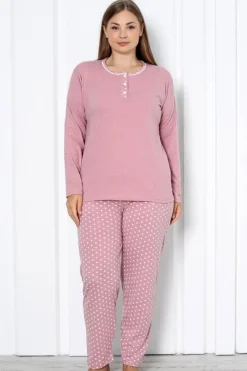 Royalfashion Bawełniana damska 2-częściowa piżama w kropki PLUS SIZE