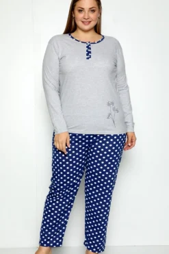 Royalfashion Bawełniana damska 2-częściowa piżama w kropki PLUS SIZE