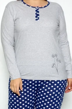 Royalfashion Bawełniana damska 2-częściowa piżama w kropki PLUS SIZE