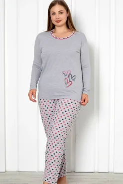 Royalfashion Bawełniana damska 2-częściowa piżama w kropki PLUS SIZE