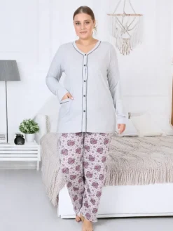 Royalfashion Bawełniana damska 2-częściowa piżama w kwiaty PLUS SIZE