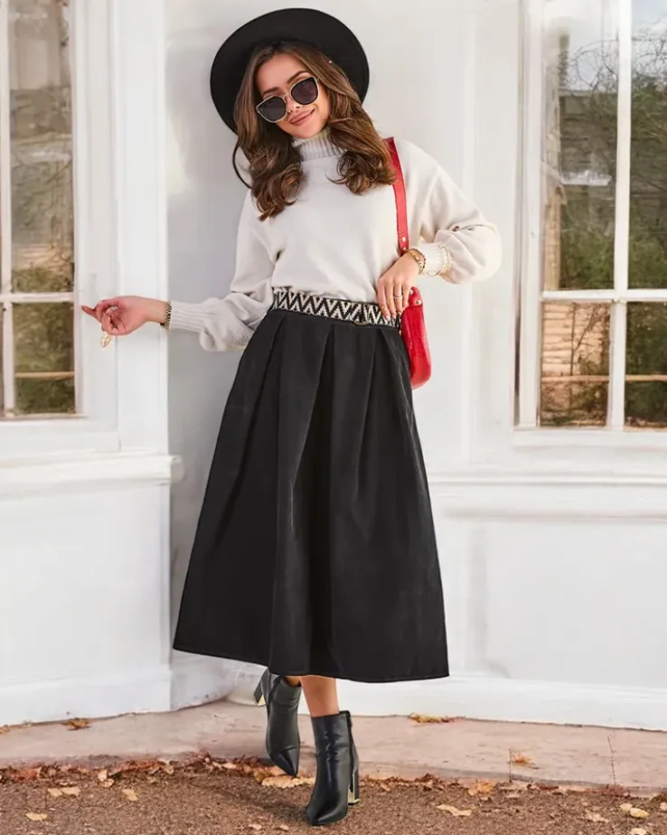 Royalfashion Bawełniana damska spódnica midi a'la sztruksowa