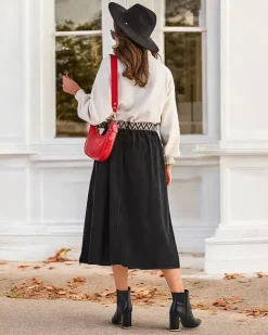 Royalfashion Bawełniana damska spódnica midi a'la sztruksowa