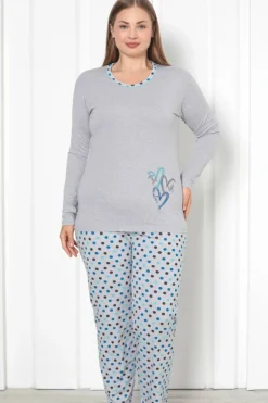 Royalfashion Bawełniana damska 2-częściowa piżama w kropki PLUS SIZE